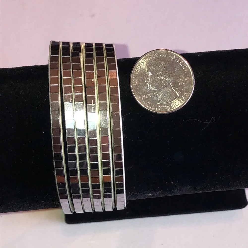 Silver Tone Mosaic Tile Boho Bracelet